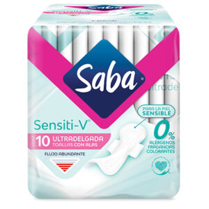 TOALLAS SABA SENSITI-V ULTRA DELGADA CON ALAS X10 UNIDADES