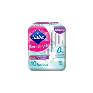 TOALLAS SABA SENSITI-V ULTRA DELGADA NOCTURNA CON ALAS X10 UNIDADES