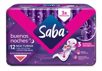 TOALLAS SABA BUENAS NOCHES EXTRA LARGAS CON ALAS X12 UNIDADES