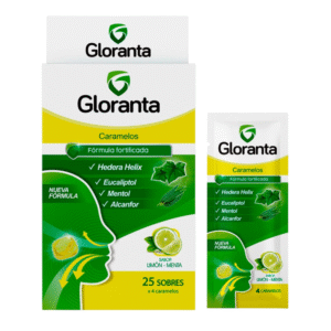 GLORANTA CARAMELOS CON HEDERA HELIX SABOR LIMÓN Y MENTA SOBRE X4 UNIDADES